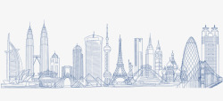城市涂鸦图案简约线条城市建筑装饰图案高清图片
