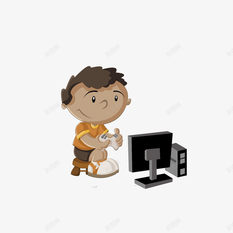 卡通坐着打电脑游侠的男孩psd免抠素材_88icon https://88icon.com 坐着的男孩 放地上的电脑 游戏手柄 玩电脑游戏 电脑前的人