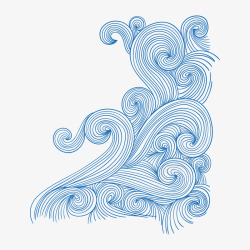 抽象小狗插画蓝色波浪海浪线条高清图片