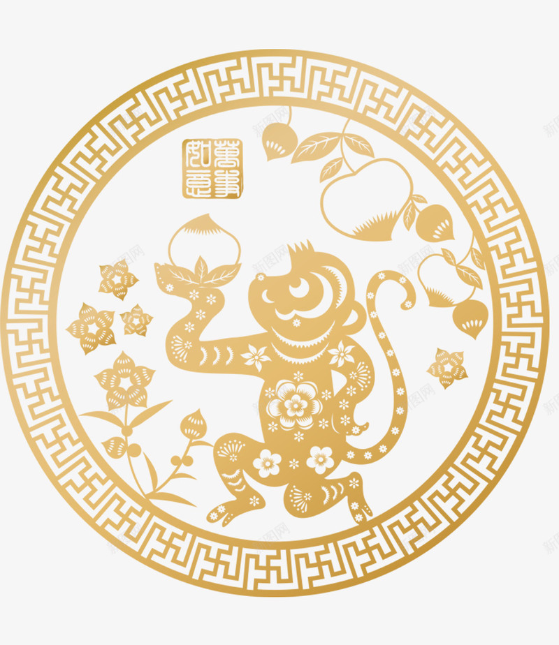 唯美中国风花纹猴子捧桃装饰png免抠素材_88icon https://88icon.com 中国风 印章 唯美 桃子 猴子 花朵 花纹 装饰