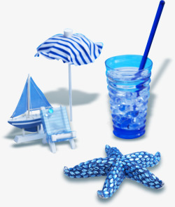 蓝色沙滩椅饮品夏天素材