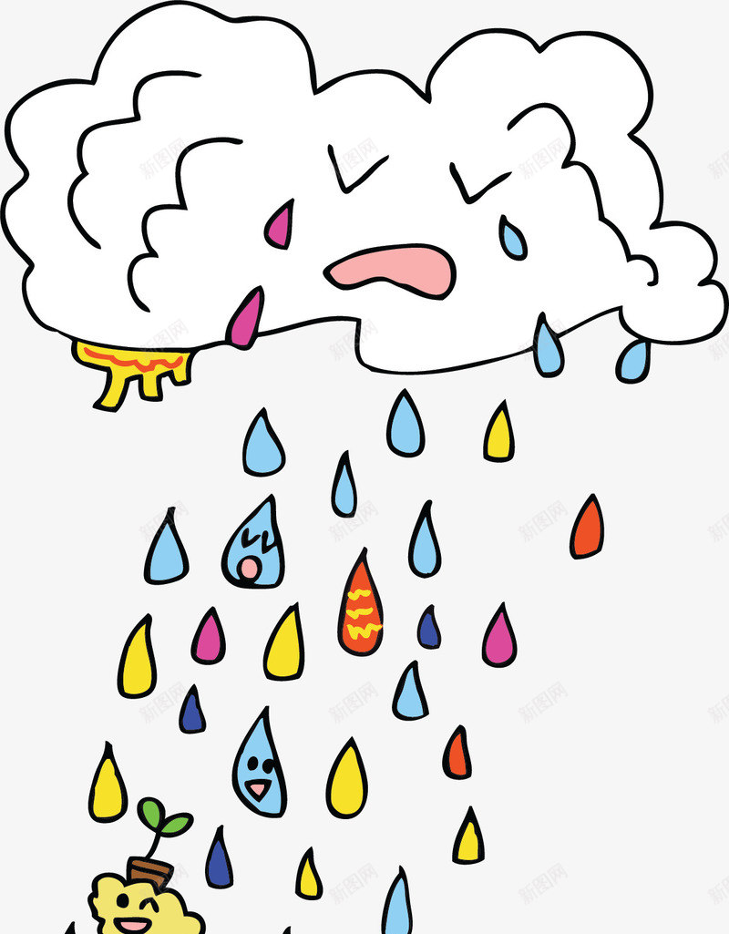 皱着眉毛下雨的云朵矢量图ai免抠素材_88icon https://88icon.com 七彩雨滴 下雨 下雨天 天气符号 皱眉云朵 矢量png 矢量图