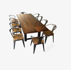 铁艺餐桌椅餐台长方形实木长桌饭店高清图片