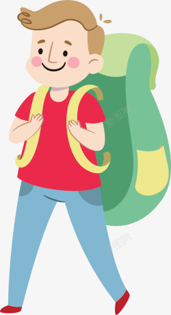 背着绿色背包的男孩矢量图素材