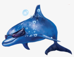 海底动物卡通戴墨镜鲨鱼蓝色素材