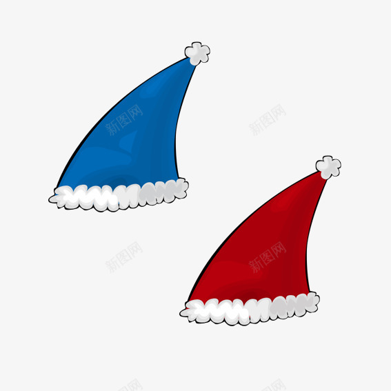 蓝色圣诞帽和红色圣诞帽psd免抠素材_88icon https://88icon.com 卡通 可爱 圣诞节 童趣 装饰