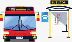 红蓝色城市公交车矢量图素材