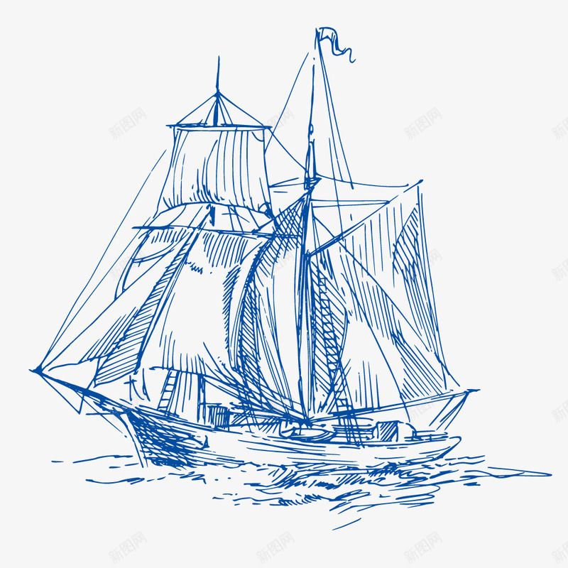 蓝色航海捕鱼帆船元素矢量图ai免抠素材_88icon https://88icon.com 免抠图 复古 大海 大鱼 帆船 手绘 手绘卡通 手绘渔业 捕鱼 捕鱼业 无 无背景 渔业 矢量图 矢量图形 素描 航帆 航海 设计 透明