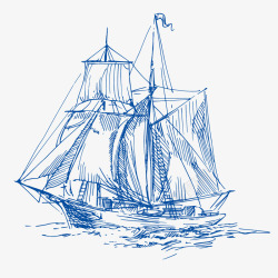 手绘的帆船蓝色航海捕鱼帆船元素矢量图高清图片
