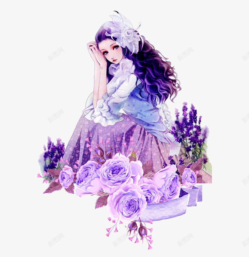 紫色花与女王psd免抠素材_88icon https://88icon.com 38妇女节 queen 女神 女神节 好看的姑娘 手绘 紫色 紫色的花