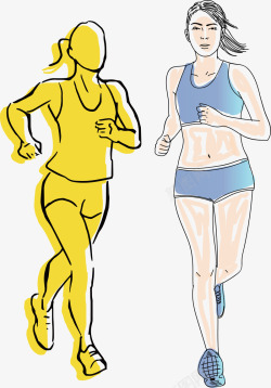 卡通线描马拉松赛跑步女运动员矢矢量图素材