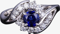 蓝色水晶珠宝钻戒素材