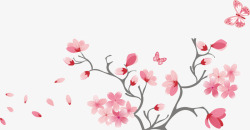 粉色的杏花手绘杏花粉蝴蝶高清图片
