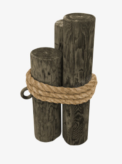 木桩棕色木头小铁索桥木桩绳子高清图片