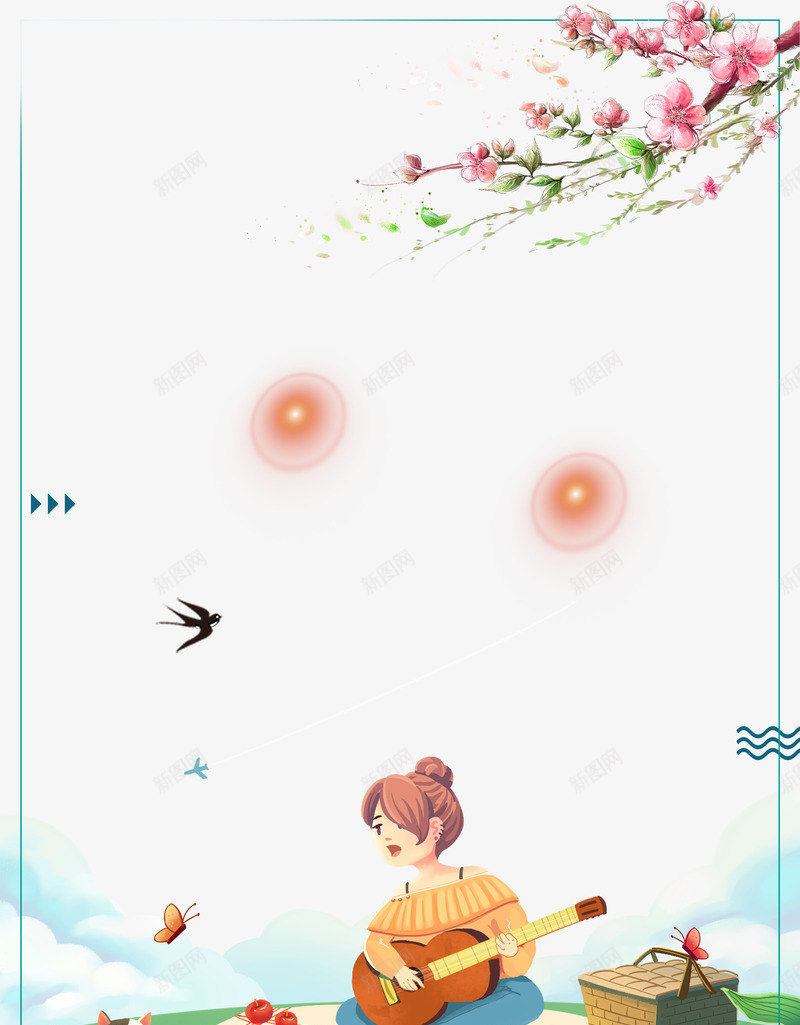春游郊游手绘野餐psd免抠素材_88icon https://88icon.com 卡通 手绘人物 手绘野餐 春游 柳条 桃花 清明 燕子 郊游 黑色燕子