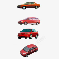 红色轿车一排汽车素材