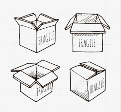 4款手绘易碎品包装纸箱矢量图素材