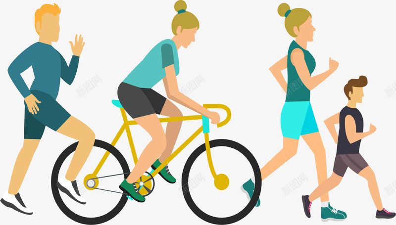 规律生活健康运动png免抠素材_88icon https://88icon.com 养生 矢量素材 跑步 运动 锻炼身体 骑行