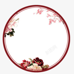 牡丹花纸质边框古典中国风圆形边框屏风高清图片