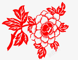 红色剪纸牡丹花中国风素材