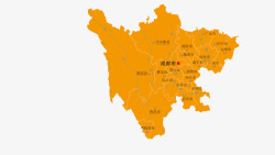 橙色四川地图和行政区域划分素材