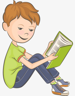 坐着读书的男孩卡通图素材