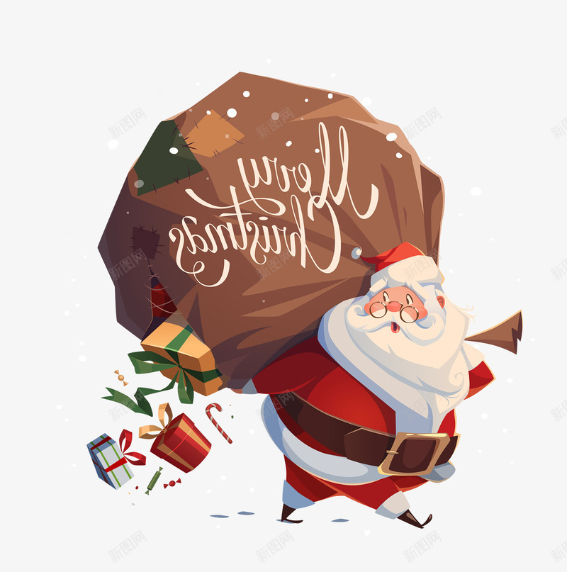 背礼物的圣诞老人元素png免抠素材_88icon https://88icon.com Christmas Merry 卡通人物 圣诞老人 圣诞节老公公 礼物 礼盒 背包袱的圣诞老人 背着包袱 背袋