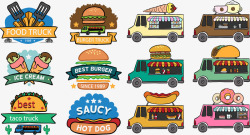 卡通快餐车食物标签矢量图素材