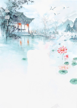 春景中国古风水彩插画高清图片
