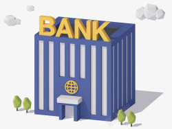商务插图立体银行建筑背景高清图片
