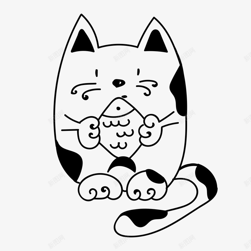 手绘吃鱼小猫png免抠素材_88icon https://88icon.com 一只小猫 吃鱼小猫 平面 手绘 简单线条 线条小猫