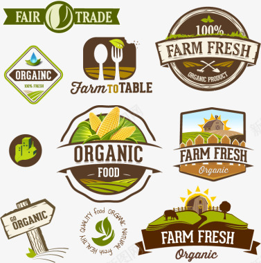 竹筐玉米时尚绿色农场图标标签图标