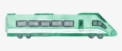 绿色水彩绘火车头素材