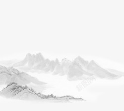中国风山脉群山水墨画素材