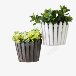 绿色植物花盆美式木质花架壁挂花篮高清图片