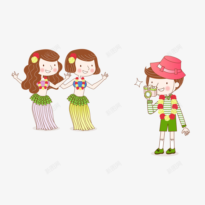 女孩拍照png免抠素材_88icon https://88icon.com 卡通 女孩 手绘 拍照 沙滩 男孩 红色 绿色