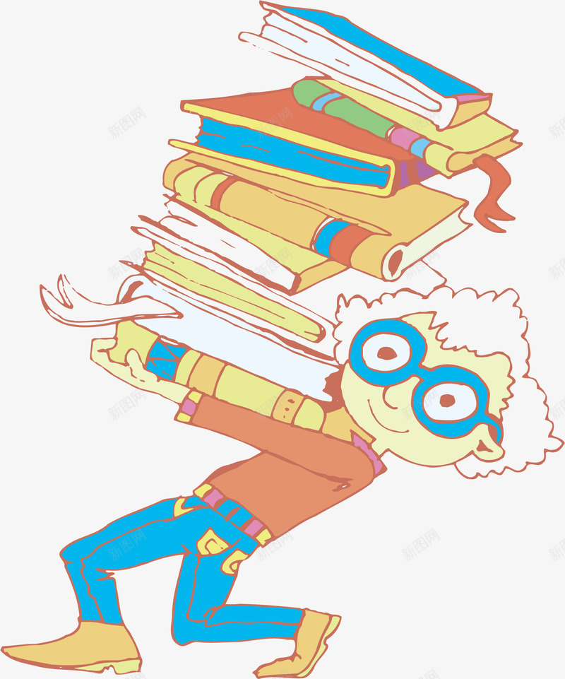 眼镜学霸搬书男孩矢量图ai免抠素材_88icon https://88icon.com 免抠PNG 小学霸 小男孩 插画风 搬书 矢量图