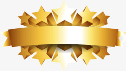 标题栏飘带黄色金属星星五颗星立体标签高清图片