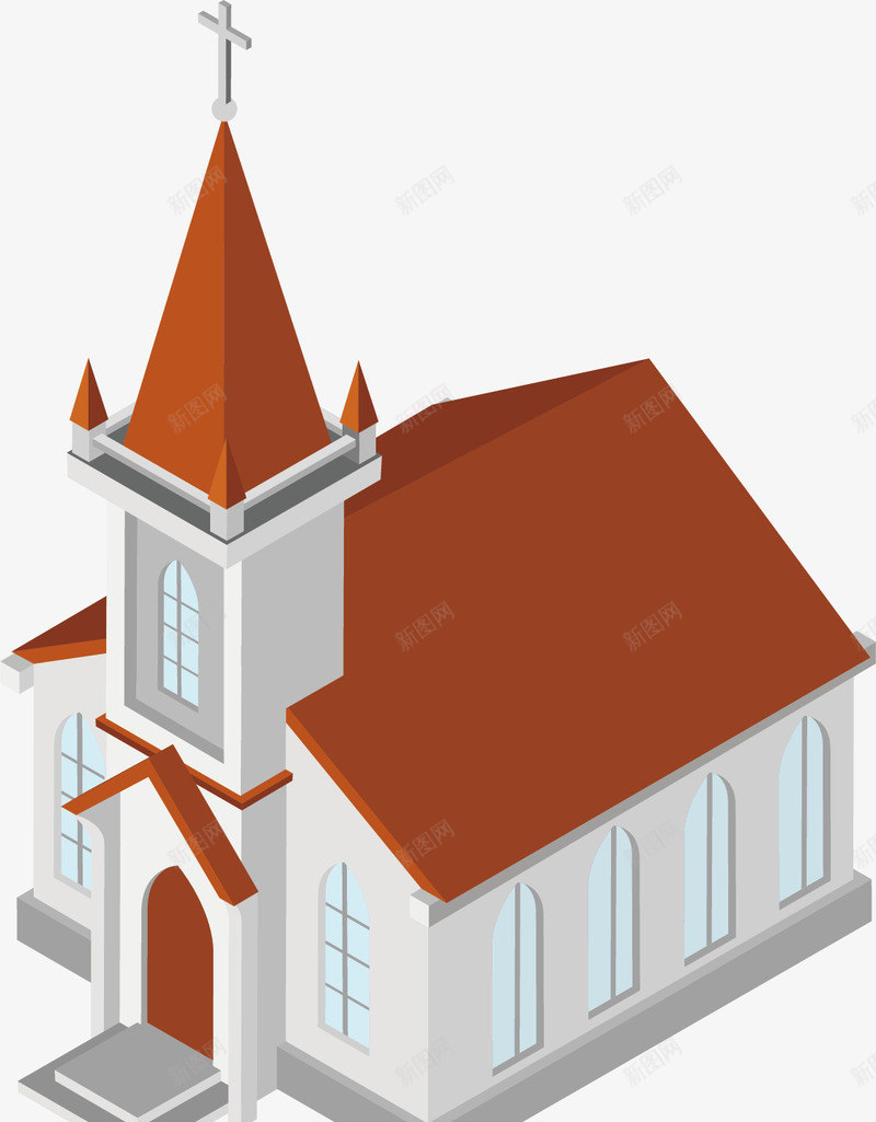 教堂俯瞰图矢量图ai免抠素材_88icon https://88icon.com 信仰 十字架 屋顶 房子 教堂 楼房 矢量图
