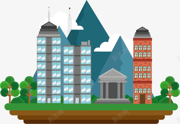 扁平化城市建筑png免抠素材_88icon https://88icon.com 卡通建筑 城市建筑 城市高楼 扁平化设计 插画风景 摩天大楼 高楼大厦