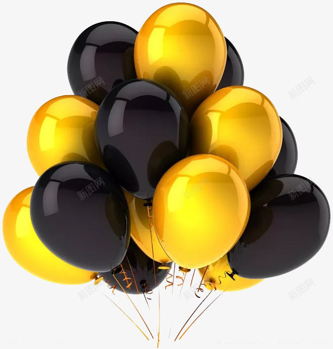 黑色与金色的气球png免抠素材_88icon https://88icon.com 元素 天空 气球 气球墙 金气球 黑金色
