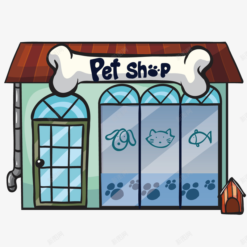 宠物店png免抠素材_88icon https://88icon.com 动物 狗窝 猫猫狗狗 玻璃窗