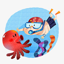 海底世界装饰小男孩的潜泳探险装饰高清图片