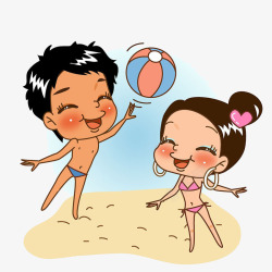 卡通情侣沙滩排球素材