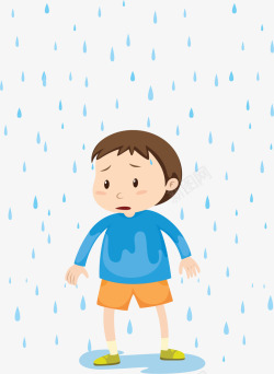 下雨天被雨浇的男孩矢量图素材