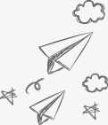 不规则黑白图案手绘纸飞机云朵高清图片