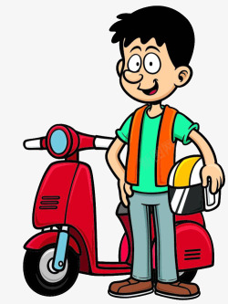 电动车插图卡通可爱插图骑摩托车的小男孩高清图片