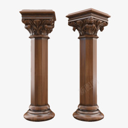 两个简单棕色木头柱子素材