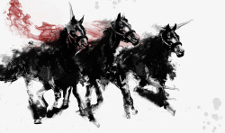 一排马奔跑墨迹水墨画奔跑的马高清图片