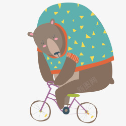 简单自行车可爱骑车小熊手绘卡通矢量图高清图片